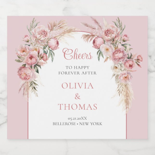 Étiquettes Pour Bouteilles De Liqueur Boho arch pelouse blush pampas herbe eucalyptus (Étiquettes simples)