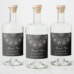 Étiquettes Pour Bouteilles De Liqueur Boho Chic Merci Mandala Indien Mariage Noir