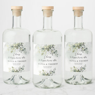 Étiquettes Pour Bouteilles De Liqueur Boho eucalyptus verdure feuillage doré étincelles
