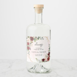 Étiquettes Pour Bouteilles De Liqueur Boho moderne bordeaux fleuri or géométrique