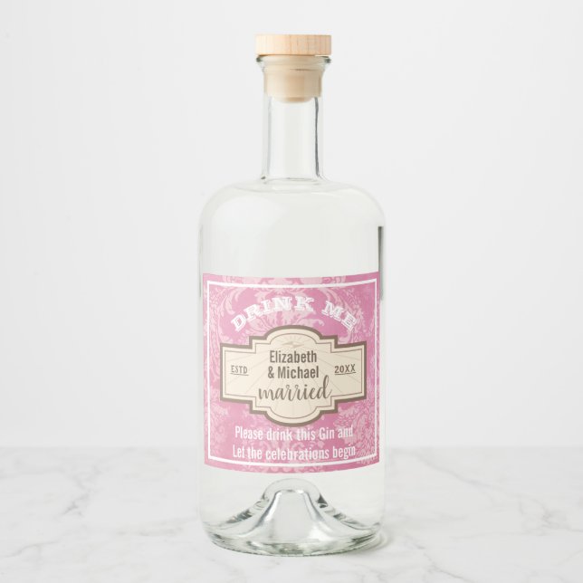 Étiquettes Pour Bouteilles De Liqueur BOIRE MOI rose Gin Célébrations Mariage bouteille  (Devant)