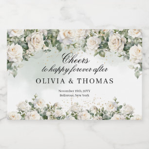 Étiquettes Pour Bouteilles De Liqueur Bouquet d'aquarelle opulent vert roses blanches