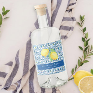 Étiquettes Pour Bouteilles De Liqueur Cadeau de mariage aquarelle citron carreaux médite