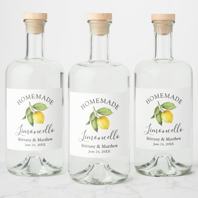 Étiquettes Pour Bouteilles De Liqueur Calligraphie Aquarelle Limoncello fait maison Citr (Bouteilles)