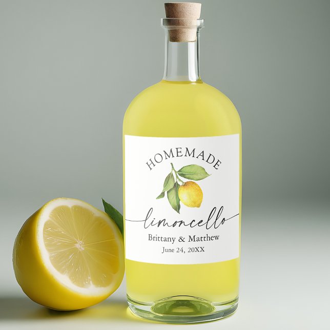 Étiquettes Pour Bouteilles De Liqueur Calligraphie de Limoncello maison Aquarelle Citron (Customize to change your personalized text size or text style.)
