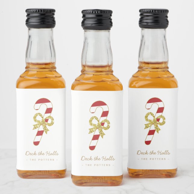 Étiquettes Pour Bouteilles De Liqueur Canne à sucre | Fun Christmas White & Gold (Bouteilles)