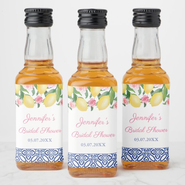 Étiquettes Pour Bouteilles De Liqueur Capri Lemons Bleu Carrelage Blanc Wedding shower F (Bouteilles)