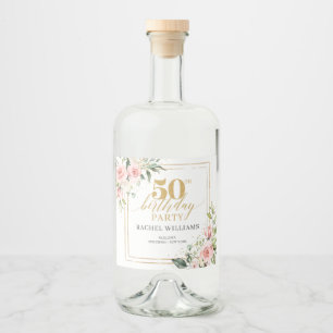 Étiquettes Pour Bouteilles De Liqueur Chic aquarelle bleu fleurs or 50e anniversaire