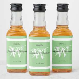 Étiquettes Pour Bouteilles De Liqueur Chic Mariage Monogram Elegant Mint Green Mini