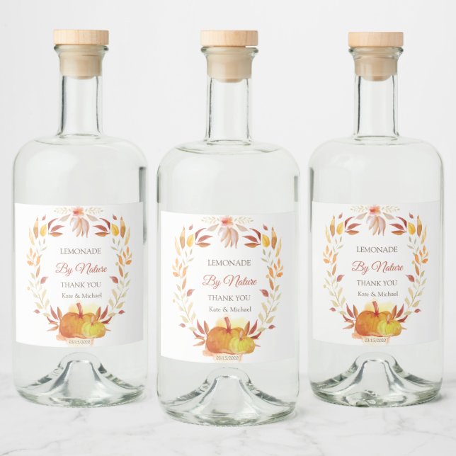 Étiquettes Pour Bouteilles De Liqueur Citrouille d'aquarelle Floral (Bouteilles)