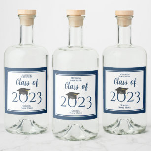 Étiquettes Pour Bouteilles De Liqueur Classe de 2023 Elégant Navy Blue Graduation Party