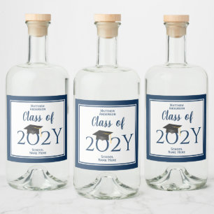 Étiquettes Pour Bouteilles De Liqueur Classe de 2023 Elégant Navy Blue Graduation Party