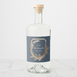 Étiquettes Pour Bouteilles De Liqueur classique marine or motif botanique monogramme crê