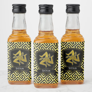 Étiquettes Pour Bouteilles De Liqueur Clé sicilienne de Grec d'or de Trinacria