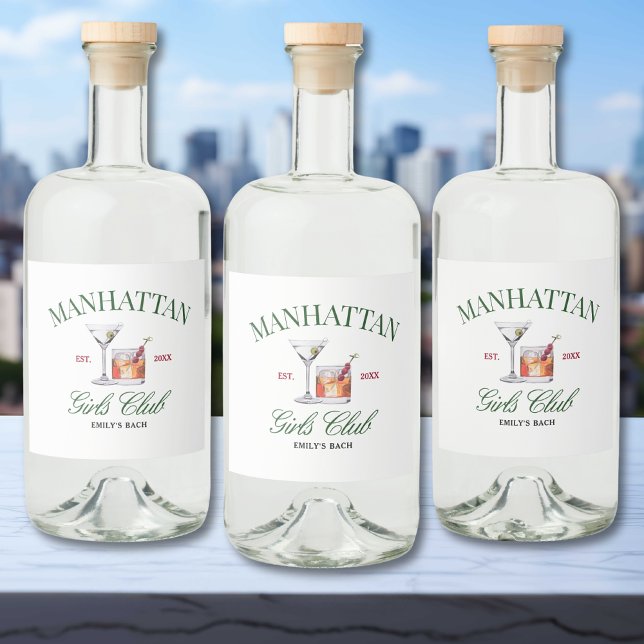 Étiquettes Pour Bouteilles De Liqueur Cocktails Classy Green & Red Girl's Club (Créateur téléchargé)