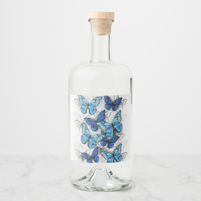Étiquettes Pour Bouteilles De Liqueur Composition des White and Blue Butterflies (Devant)