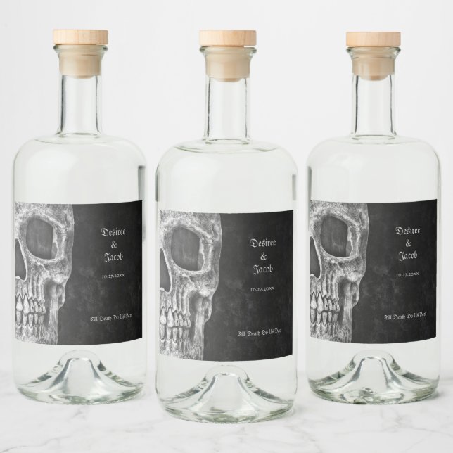 Étiquettes Pour Bouteilles De Liqueur Cool Gothique Moitié Crâne Noir et Blanc Grunge (Bouteilles)