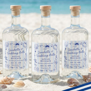 Étiquettes Pour Bouteilles De Liqueur Coquillages et Cloches de Mariage Fête de Filles d