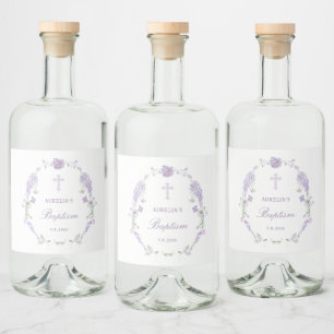 Étiquettes Pour Bouteilles De Liqueur Couronne de baptême florale lilas lavande