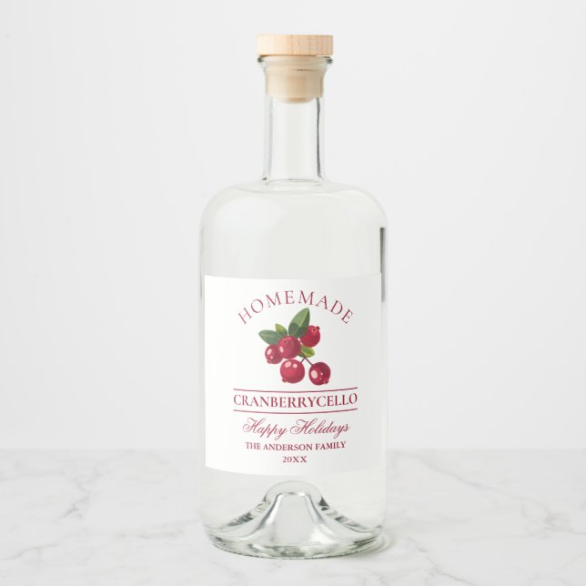 Étiquettes Pour Bouteilles De Liqueur Cranberry Maison Cranberrycello Vacances (Devant)
