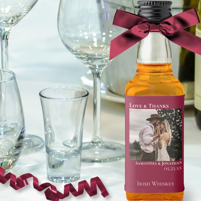 Étiquettes Pour Bouteilles De Liqueur Cranberry Red Love & Merci Mariage Photo Mini (In Situ with Bow)