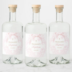 Étiquettes Pour Bouteilles De Liqueur crête rose aquarelle   Baptême