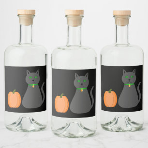 Étiquettes Pour Bouteilles De Liqueur Cute Halloween Chat et Citrouille
