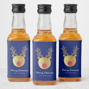 Étiquettes Pour Bouteilles De Liqueur Cute Reindeer   Fun Christmas Blue & Gold