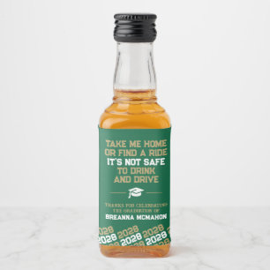 Étiquettes Pour Bouteilles De Liqueur Diplômé Vert & Or Ne Buvez Pas Au Volant Mini