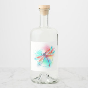 Étiquettes Pour Bouteilles De Liqueur Dragonfly rouge sur l'arrière - plan aquarelle