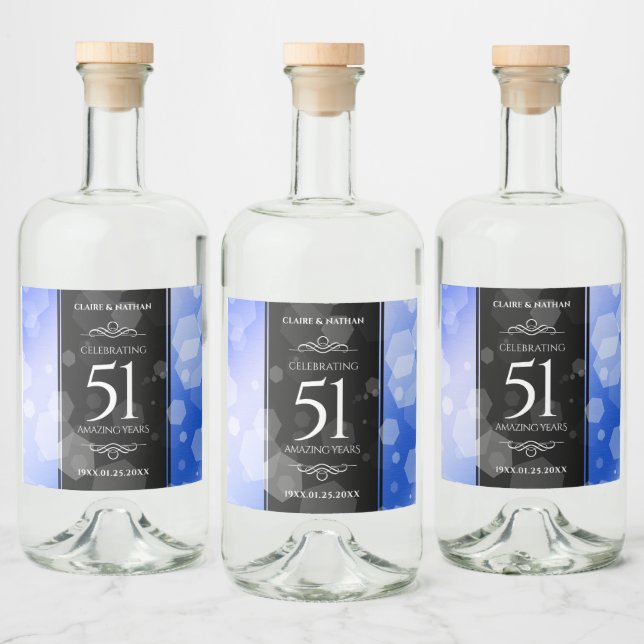 Étiquettes Pour Bouteilles De Liqueur Élégant 51e anniversaire de Mariage Sapphire (Bouteilles)