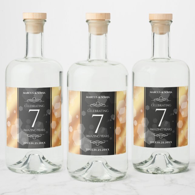Étiquettes Pour Bouteilles De Liqueur Élégant 7ème anniversaire de Mariage de cuivre (Bouteilles)