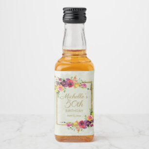 Étiquettes Pour Bouteilles De Liqueur Élégant floral vintage or pour 50e anniversaire fe
