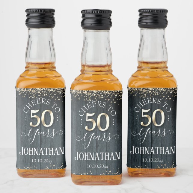 Étiquettes Pour Bouteilles De Liqueur Élégant Gold 50th Birthday Script (Bouteilles)