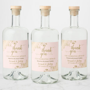 Étiquettes Pour Bouteilles De Liqueur Elégant Gold Frills Blush Mariage rose
