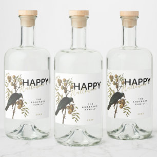 Étiquettes Pour Bouteilles De Liqueur Élégant Joyeux Halloween Corbeau Noir de Famille e