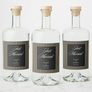 Étiquettes Pour Bouteilles De Liqueur Élégant Mariage de rayures noir et vert