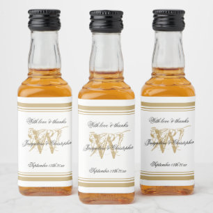 Étiquettes Pour Bouteilles De Liqueur Élégant Mariage d'or blanc chic Monogram mignon Mi