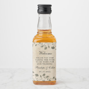 Étiquettes Pour Bouteilles De Liqueur Élégant Mariage Floral Vintage Panier de bienvenue