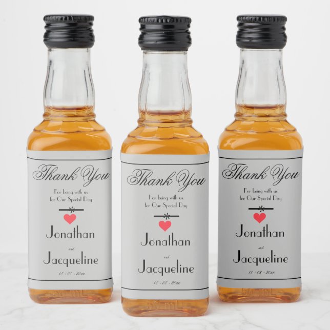Étiquettes Pour Bouteilles De Liqueur Elégant mariage Merci chic gris mini (Bouteilles)