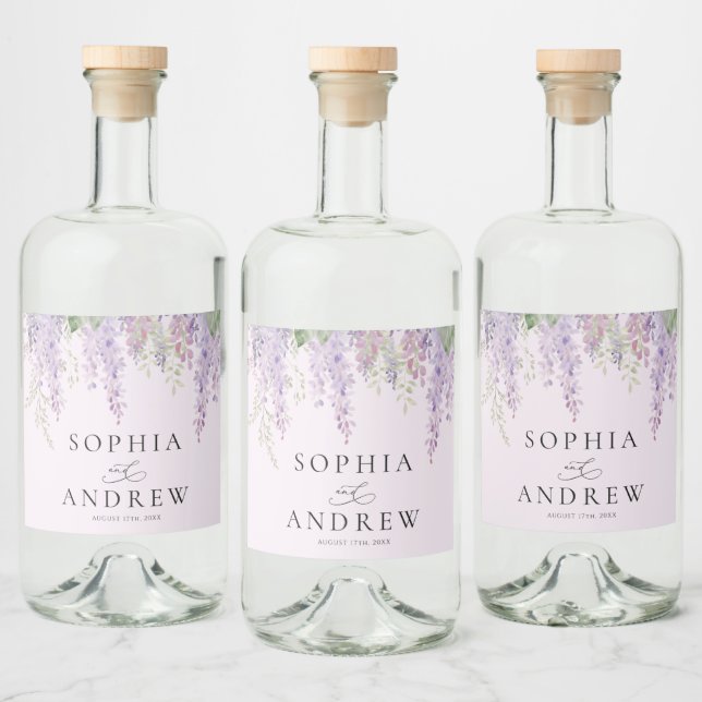 Étiquettes Pour Bouteilles De Liqueur Élégant Purple Wisteria Flowers Mariage (Bouteilles)