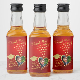 Étiquettes Pour Bouteilles De Liqueur Élégant Red Gold Merci 2025 Graduation