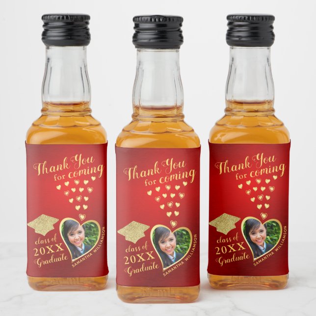 Étiquettes Pour Bouteilles De Liqueur Élégant Red Gold Merci 2025 Graduation (Bouteilles)