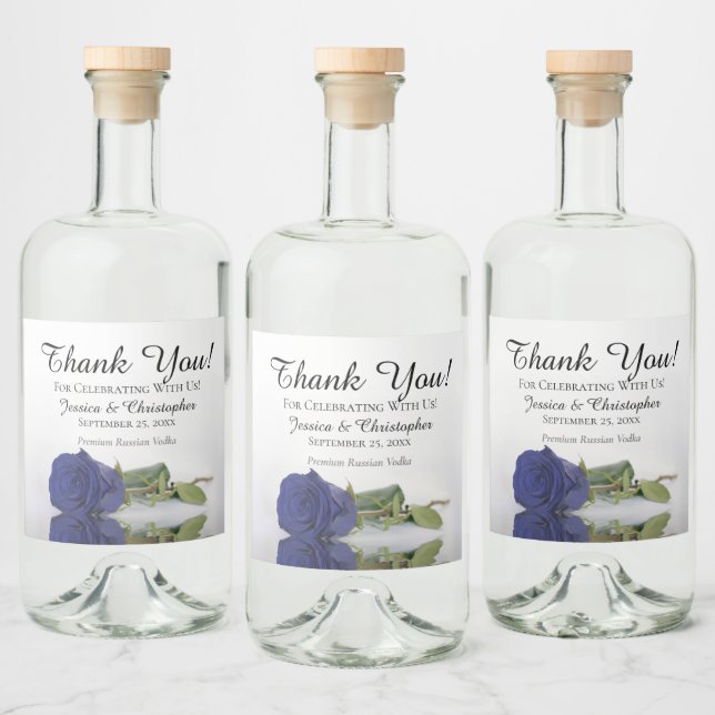 Étiquettes Pour Bouteilles De Liqueur Elégant Rose  bleu marine Elegant Merci Mariage (Bouteilles)