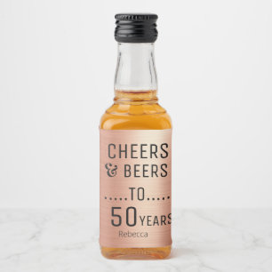 Étiquettes Pour Bouteilles De Liqueur Elégant Rose Gold Black Cheers & Beers 50 Annivers