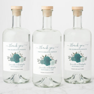 Étiquettes Pour Bouteilles De Liqueur Elégant Rose Turquoise Aquarelle Mariage Merci