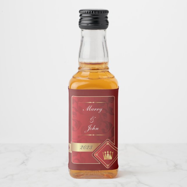 Étiquettes Pour Bouteilles De Liqueur Elégant rouge et or (Devant)