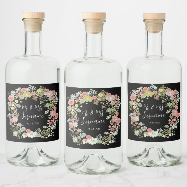Étiquettes Pour Bouteilles De Liqueur Elégant Soirée Jardin Floral Personnalisé (Bouteilles)