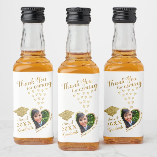 Étiquettes Pour Bouteilles De Liqueur Elégant White Gold Glam Merci 2025 (Bouteilles)