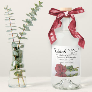 Étiquettes Pour Bouteilles De Liqueur Élégante Rose rouge Réflexions Mariage Merci